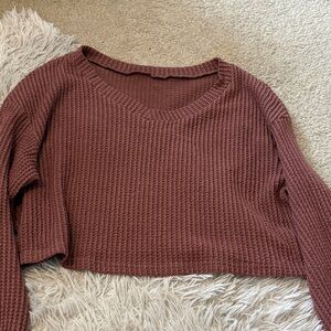 SHEIN Waffle Knit Sweater in Deep Brown